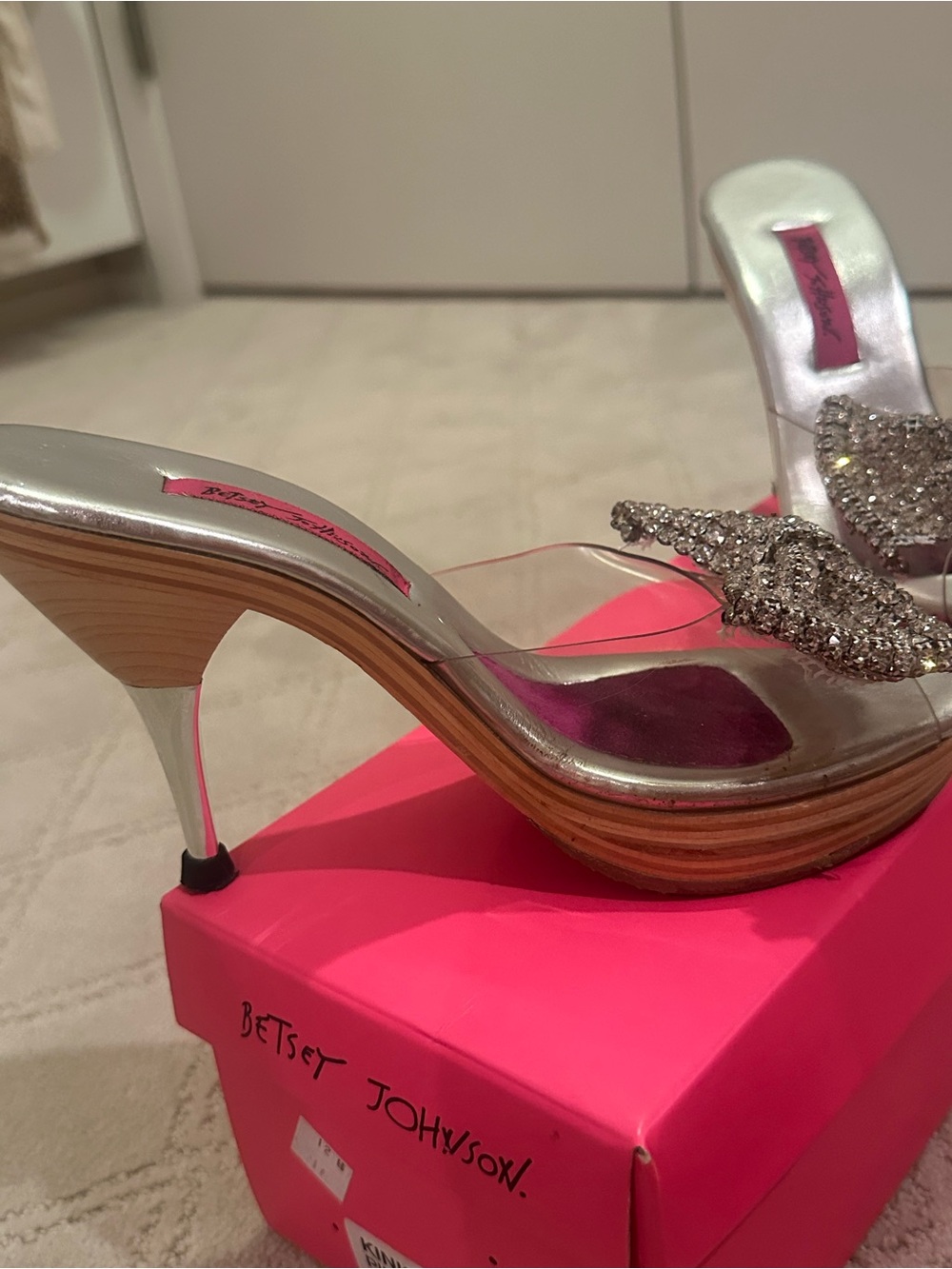 Betsey Johnson Silver Crystal Bow Slide Mules - Picture 9 of 10
